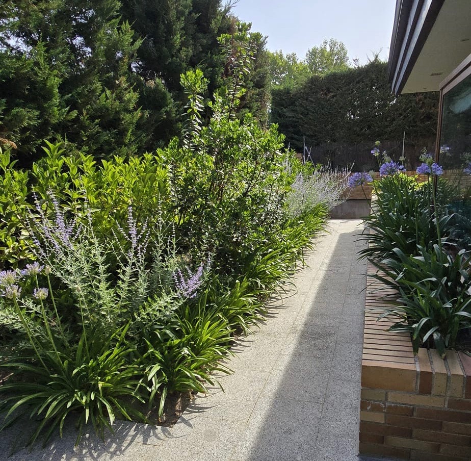 Proyecto Jardín escalonado - Un jardín pequeño pensado para familias, con una pradera funcional para niños y una entrada cuidada 